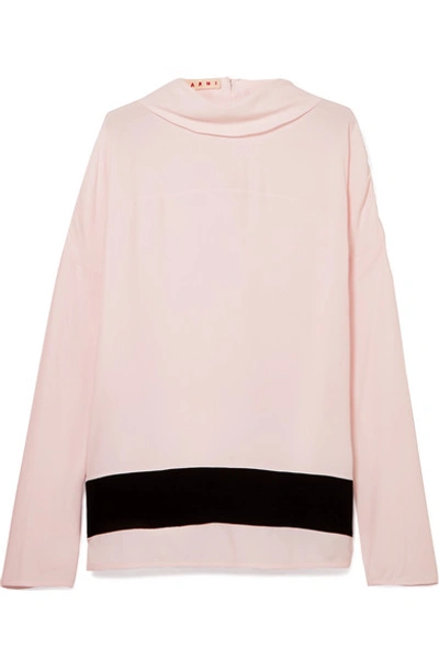 Marni Striped Crepe De Chine Blouse In Pastel Pink