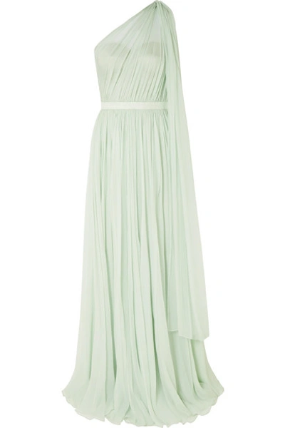 alexander mcqueen one shoulder dress Alexander Mcqueen One-shoulder Crinkled Silk-chiffon And Satin Gown In Mint