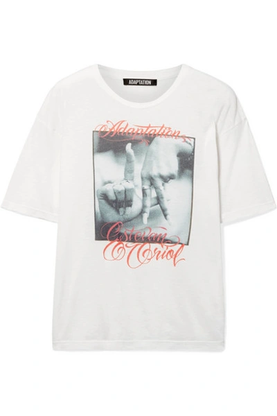 Adaptation Printed Slub Cotton And Cashmere-blend T-shirt In White