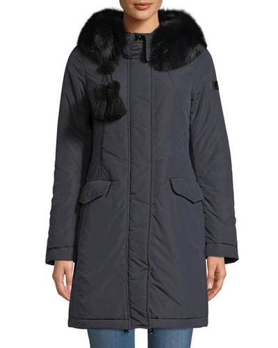 Peuterey Aponi Hooded Parka Coat W/ Detachable Fur In Blue