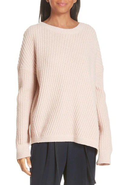 Vince Side-slit Wool Crewneck Pullover Sweater In Blush