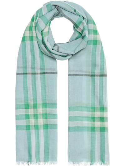 Burberry Lightweight Check Cashmere Scarf In Blue