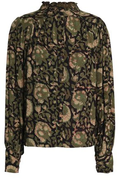 Antik Batik Printed Crepe Blouse In Army Green