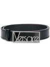 Versace Black Logo Buckle Leather Belt