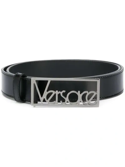 Versace Black Logo Buckle Leather Belt