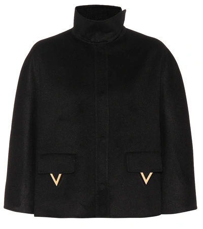 Valentino Angora Wool-blend Cape Coat In Black