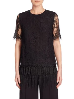 Adam Lippes Sheer-sleeve Pullover Lace Top In Black | ModeSens
