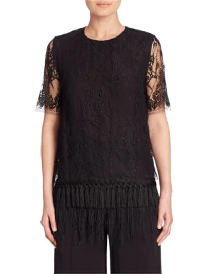 Adam Lippes Sheer-sleeve Pullover Lace Top In Black