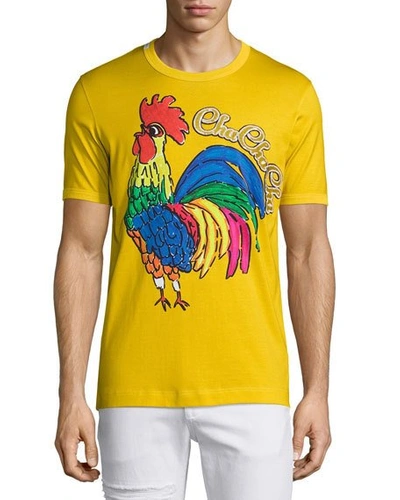 Dolce & Gabbana Sequined Rooster-print T-shirt, Yellow In Black | ModeSens