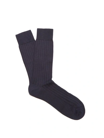 Pantherella Men's Sea Island Cotton Rib-knit Socks In Navy