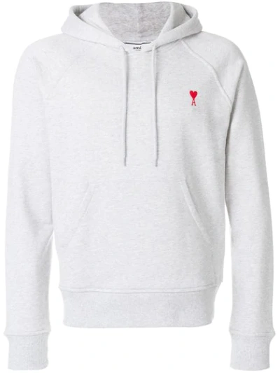 Ami Alexandre Mattiussi Logo-embroidered Loopback Cotton-jersey Hoodie In Grey