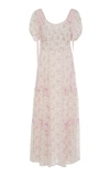 Loveshackfancy Jessie Bow-tie Detailed Floral-print Silk Dress In Pink