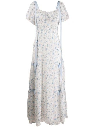 Loveshackfancy Jessie Bow-tie Detailed Floral-print Silk Dress In 