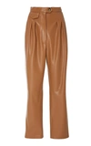 Nanushka Mitsu Pleat Front Cigarette Vegan Leather Pants In Brown