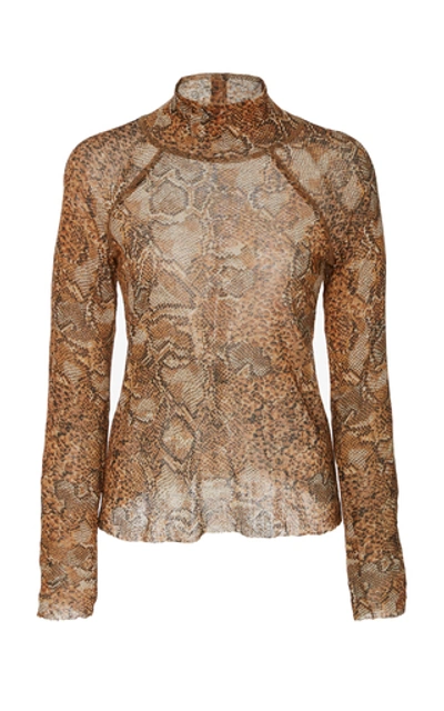 Nanushka Madi Printed Mesh Chiffon Turtleneck Top In Animal