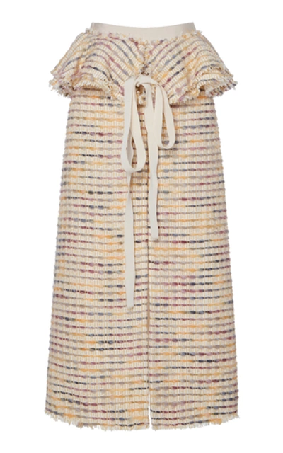 Brock Collection Perla Ruffle Waistline Tweed Midi Skirt In Multi