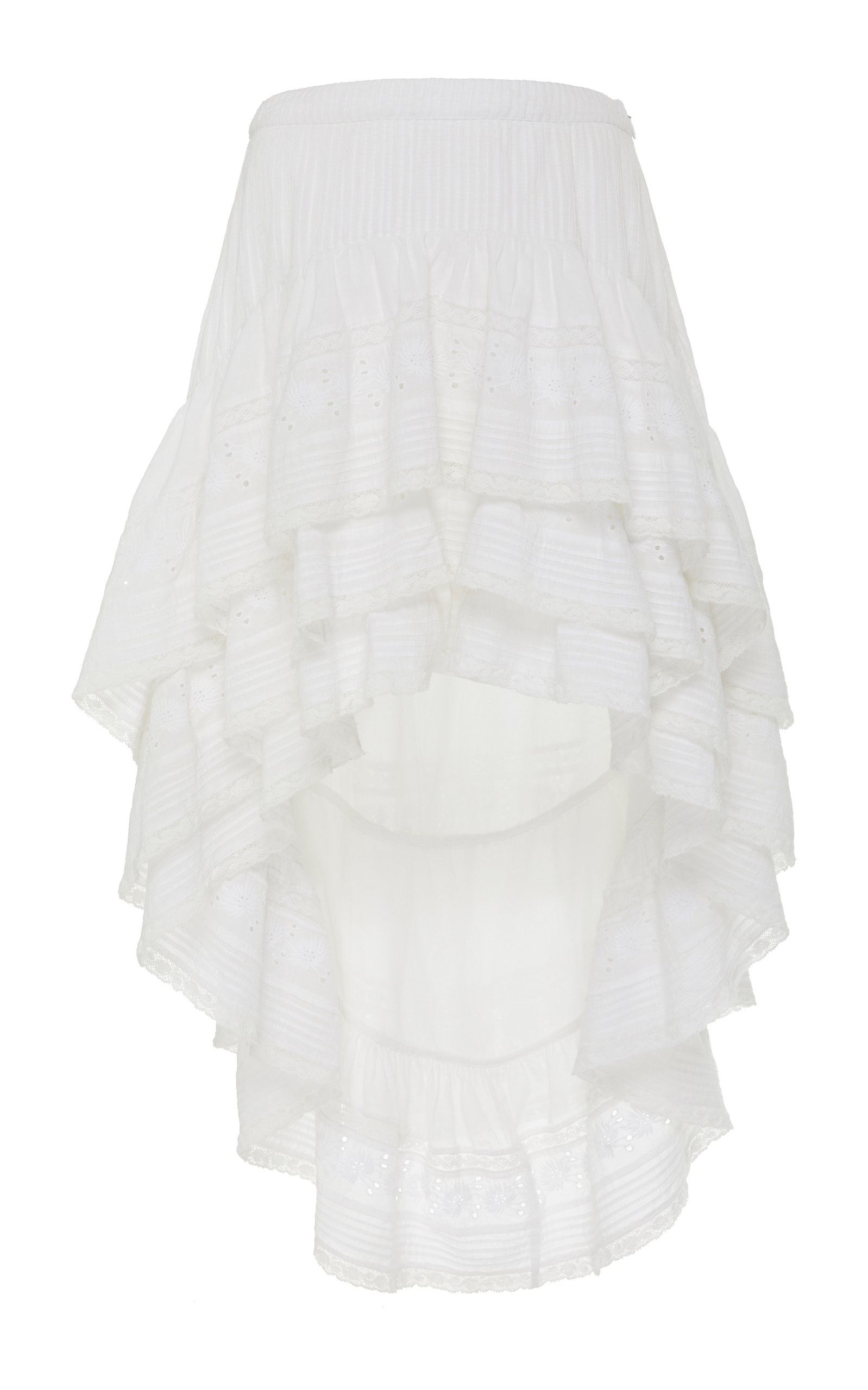 Loveshackfancy Lisette Tiered High-Low Cotton Skirt In White | ModeSens