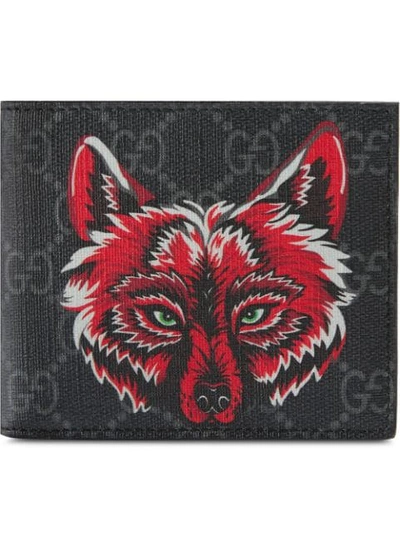Gucci Gg Supreme Wallet With Wolf In Black
