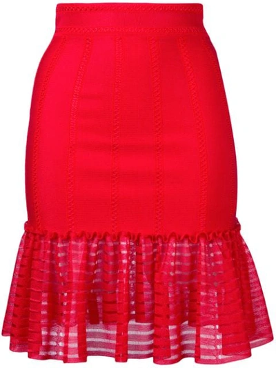 Alexander Mcqueen Organza-trimmed Knit Miniskirt In Red