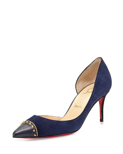 Christian Louboutin Culturella Suede Spiked Half D\orsay Red Sole Pump ...