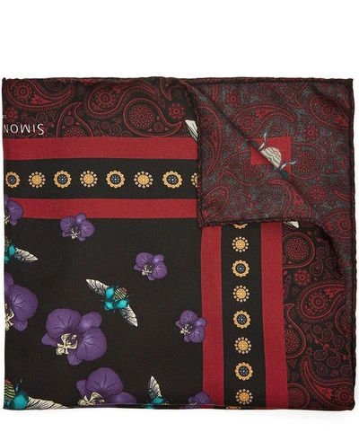 Simon Carter Scarab Orchid Pocket Square In Red