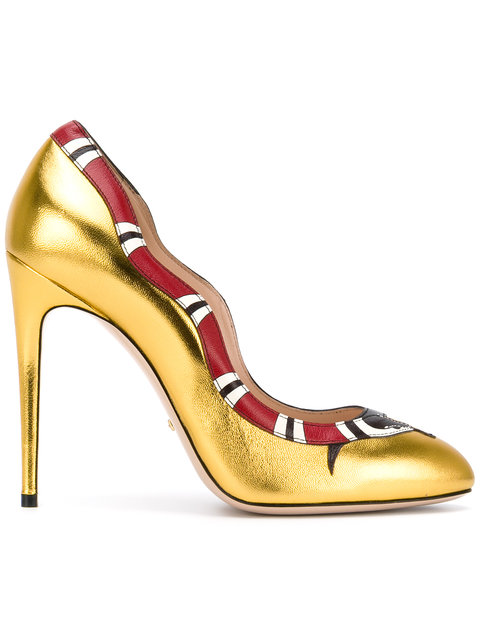 gucci metallic leather platform pumps