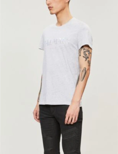 Balmain Logo-print Cotton-jersey T-shirt In Gris