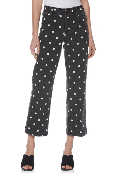 Paige Nellie Polka Dot Clean Front Culotte Jeans In Black/ Cream Polka Dot