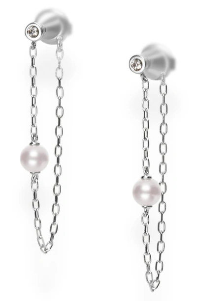 Mikimoto Akoya Pearl & Diamond Chain Hoop Earrings In White Gold