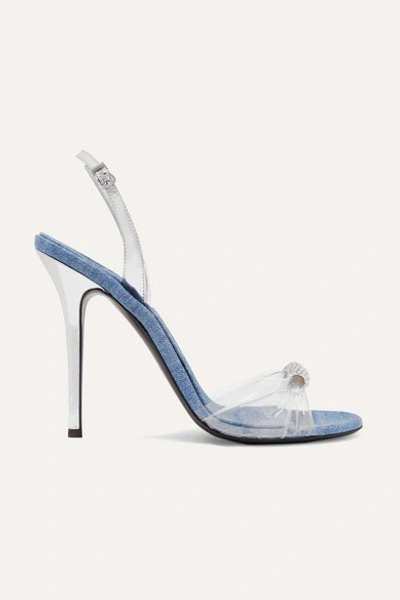 Giuseppe Zanotti Alien Crystal-embellished Metalic Leather, Denim And Pvc Sandals In Silver