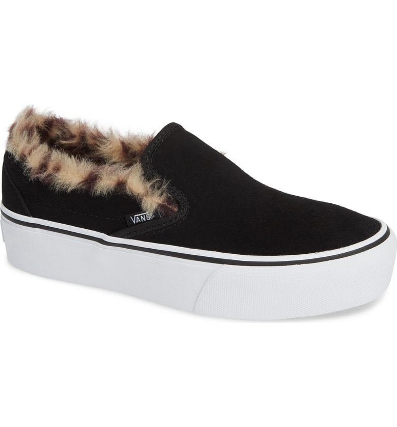 Vans Classic Faux Fur Slip-on Platform Sneaker In Black/ Leopard | ModeSens