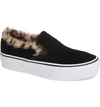 Vans Classic Faux Fur Slip-on Platform Sneaker In Black/ Leopard