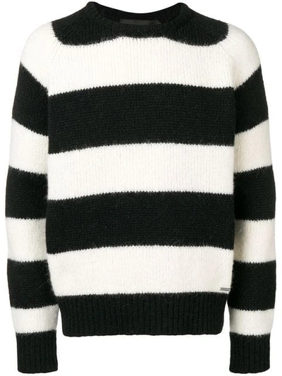 Dsquared2 Striped Wool Blend Knit Sweater In Black