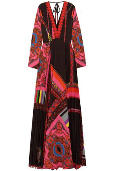Etro Wrap-effect Pleated Printed Crepe De Chine Maxi Dress In Black