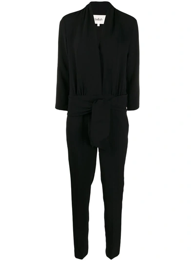 Ba&sh Wrap-effect Gathered Velvet Jumpsuit In Black