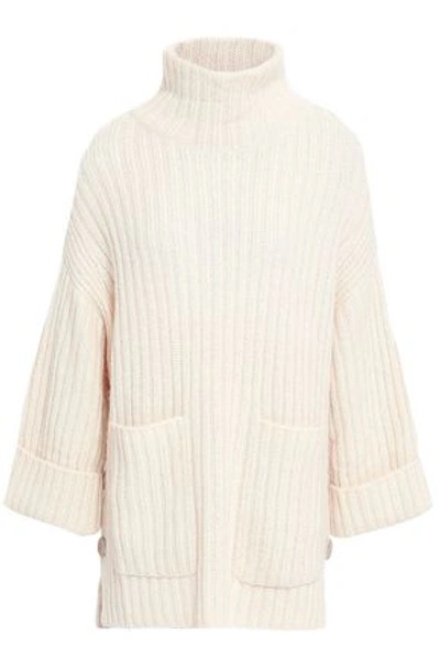 Joie Woman Ribbed Cotton And Wool-blend Turtleneck Sweater Ivory