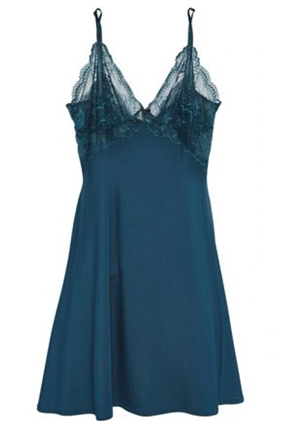 Heidi Klum Intimates Woman Lace-trimmed Stretch-jersey Chemise Petrol