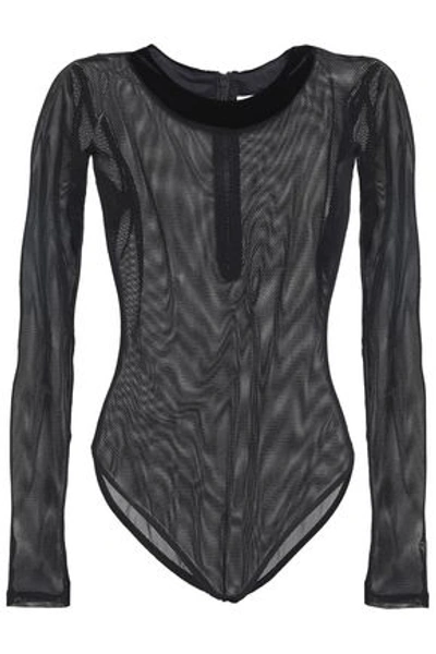 Alix Velvet-trimmed Mesh Bodysuit In Black