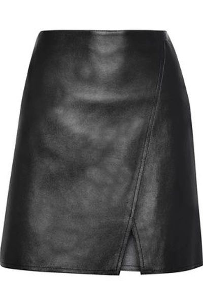 Belstaff Woman Estelle Wrap-effect Leather Mini Skirt Black