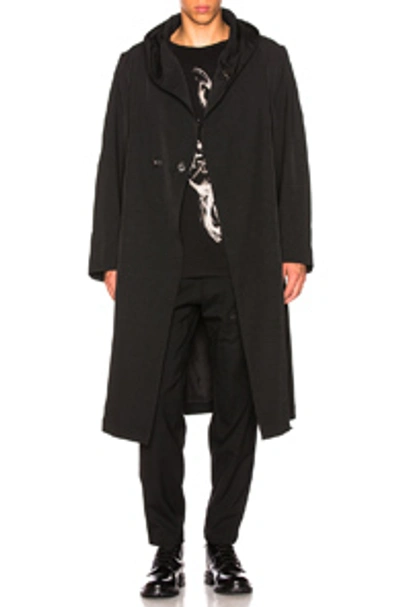Yohji Yamamoto Black Gabardine Hooded Coat