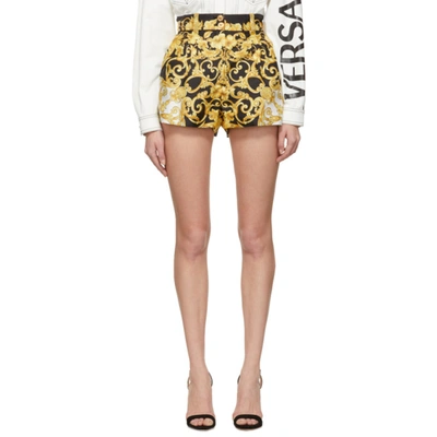 Versace High Waisted Baroque Print Silk Shorts In Multicolor