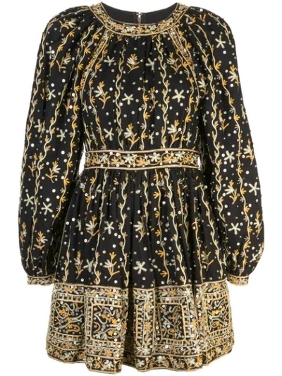 Ulla Johnson Daya Embellished Minidress In Black,green,yellow