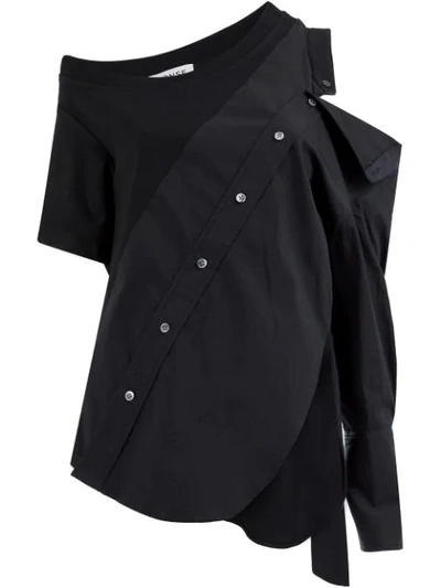 Monse Off-shoulder Button-detailed Cotton-blend Blouse In Black