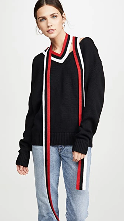 Monse Striped Dropped-shoulder Knit Wool Sweater In Black