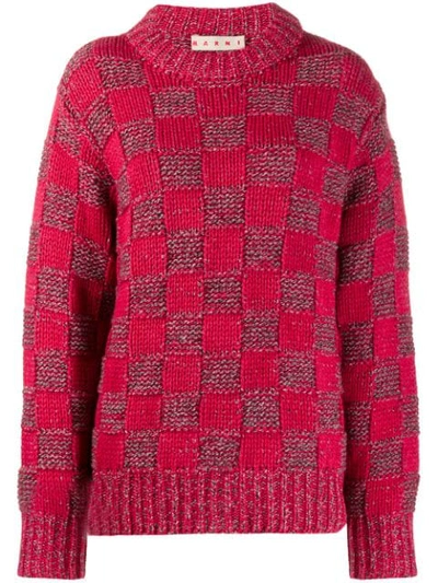 Marni Virgin Wool Woven Check Print Jumper In Red