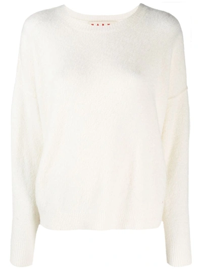 Marni Oversized Wool-blend Crew Neck Sweater In White