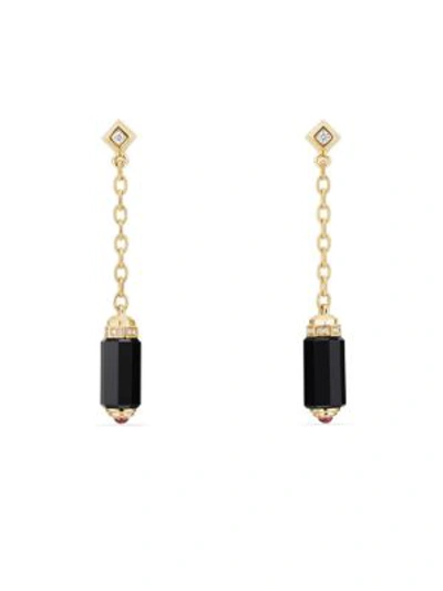 David Yurman Women's Barrels Chain Drop Earrings With Gemstone & Diamonds In 18k Yellow Gold In Black Onyx