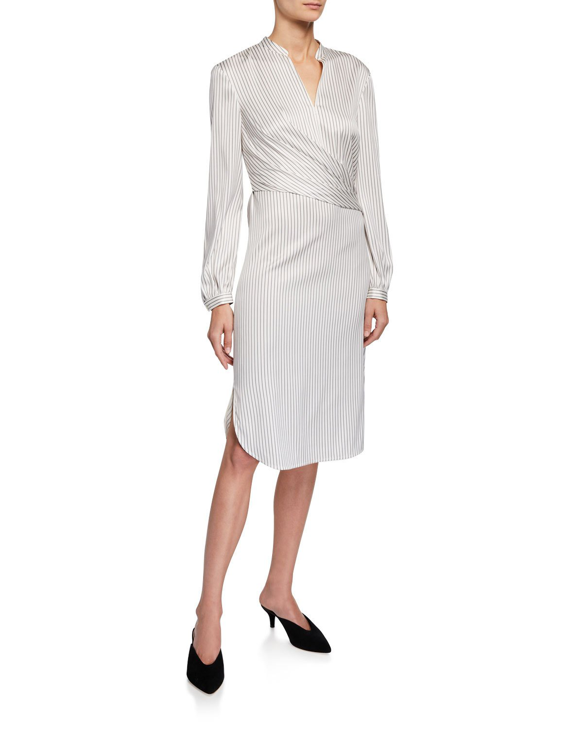 St John Vertical Striped Draped Dress In Gray Pattern Modesens