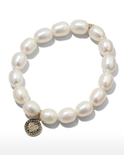 Sydney Evan 9mm Pearl & Diamond Heart Bracelet In White