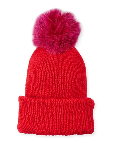 Eugenia Kim Maddox Beanie Hat W/ Fur Pompom In Red